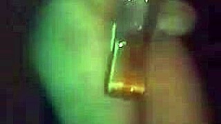 Slut fucks two hung guys at pole, swallows cum