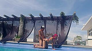 Watch your cousin's big latina ass at the outdoor pool without swimsuit! What happens?