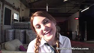 Ben Dover roughly breaks in shaved teen with rimjob