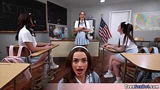 Four teen 18+s enjoy practical fun with sex ed teacher