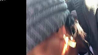 Ebony snowboarder gags on big black cock