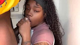 Keisha Minaj passionately sucks stepbrother's huge cock