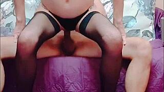 wife aces her first amateur casting interview, wearing stockings and lingerie for anal with her husband 😏