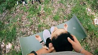 I'm obsessed with this ponytail brunette's moans during outdoor facial.