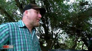 Chessie Kay, the busty British pornstar, deepthroats and rides outdoors