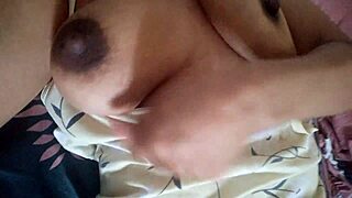 Hot brunette fingers her wet pussy just woke up