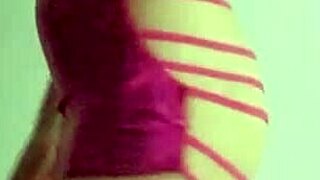 Petite Slut Shakes Narrow Ass In Bright Pink Dress.