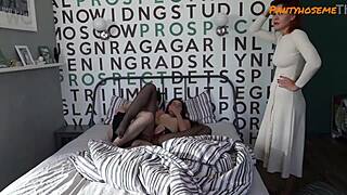 Stepmom Catches Stepdaughter in Sex Act and Joins for FFM Threesome