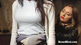 Lesbian slave takes massive strapon doggystyle!