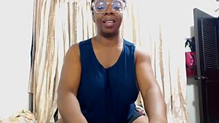 ebony mom shows off her flexible big tits and muscular body