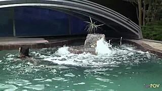 playful lesbian teens adore teasing depraved pussies by the pool