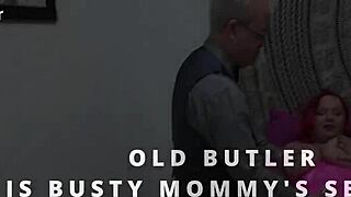 old butler becomes busty mommy's sextoy, getting cum on her big tits in mature fantasy