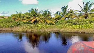 Watch her masturbate and squirt in the public lake?