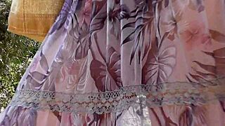 Can You Handle This Hairy Mature Flashing in Transparent Dress Outdoors?