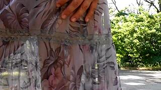 Can You Handle This Hairy Mature Flashing in Transparent Dress Outdoors?