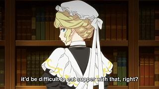 maid with huge breasts serves in anime style