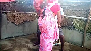 Indian saree aunty shares steamy moments with a young boy in a hot encounter.
