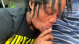 ebony woman gives public deepthroat outdoors