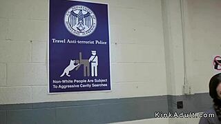 Holy crap! Airport security finds anal toys with two lesbians in wild group action!