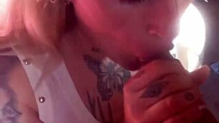 blonde slut gives deepthroat blowjob to black lover and gets cum