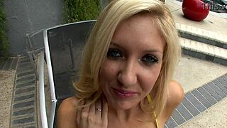 Emily Kae, a teen 18+, receives cumshot on her small tits after handjob