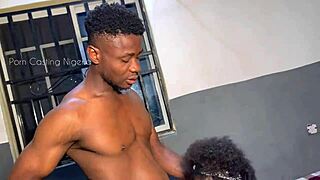 Young ebony slut gives blowjob to big cock in village homemade scene