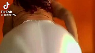 Hot chick in see-through leggings shows off legs.