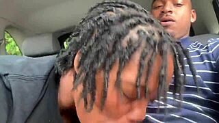 ebony woman gives public deepthroat outdoors
