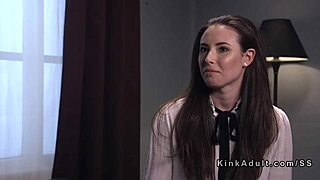 Tied up brunette flogged and anal banged.