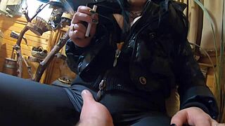 Check out milfycalla with cum all over her black jacket and leggings! 😏