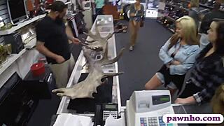 Couple Lesbians Pounded Hard by Pawn Keeper!!