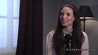 Tied up brunette flogged and anal banged.