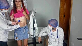 Oh wow, the team rips clothes for first pussy exam!