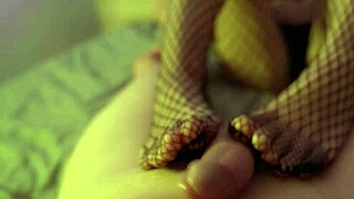 she worked fishnet footjob magic, i exploded on her ass