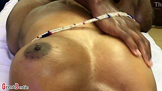 Nipples harden from intense breast passion massage by European babe