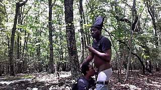 Black Couple Licks Ass In Forest