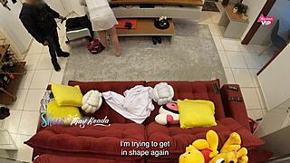 Hot wife receiving delivery man on sofa for fucking