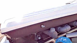 public teen gives risky blowjob to boyfriend on camping trip