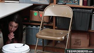 hot girl shoplifter in lingerie gets fucked by guard at office - eden sin