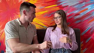 Latina college student with glasses seduces her professor to ace her English class.