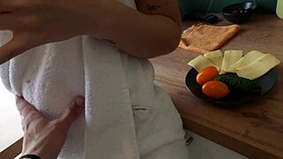 bent over in kitchen, her tight pussy gets creampied hard. homemade teen action never stops!