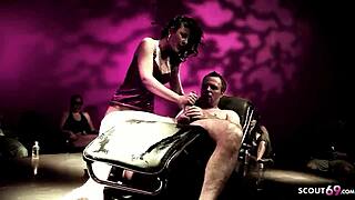 huge cock guest bangs milf elle brooke in oiled anal onstage