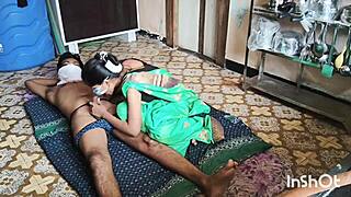 Village bhabhi Shivani stuns in green saree at a homemade gathering.