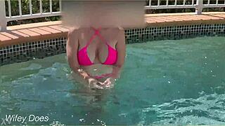wife flashes tits in hotel pool