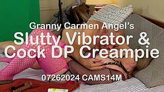 I love granny carmen angels' slutty vibrator and cock dp creampie
