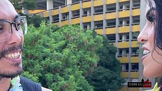 Athletic woman tricked into muff diving and blowjob during carnival interview