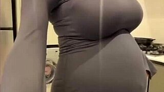 Milky Stepmom Licks Her Big Tits