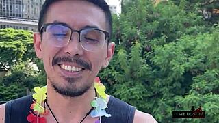 Athletic woman tricked into muff diving and blowjob during carnival interview