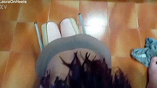 Milf in pantyhose and heels gives intense blowjob ending in cum in mouth.