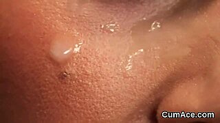 Slutty Bombshell Swallows Cum Shot on Face in Blowbang